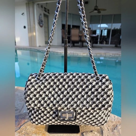 Karl Lagerfeld Tweed Houndstooth Shoulder/Crossbody Bag - Picture 9 of 14